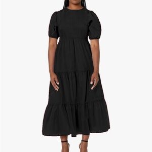 ZESICA Women's Crew Neck Short Puff Sleeve Smocked A Line Midi Dress